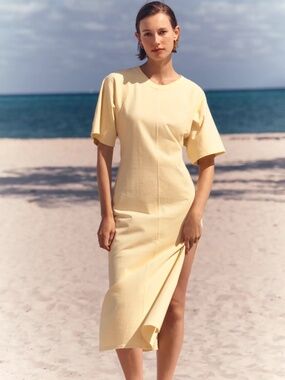 💛 NEW-CELANDINE Cotton Midi Dress | Butter Yellow | Side Slit Dress 💛